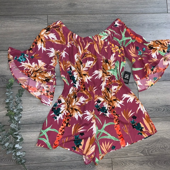 Express Pants - New Floral Express Off the Shoulder Romper